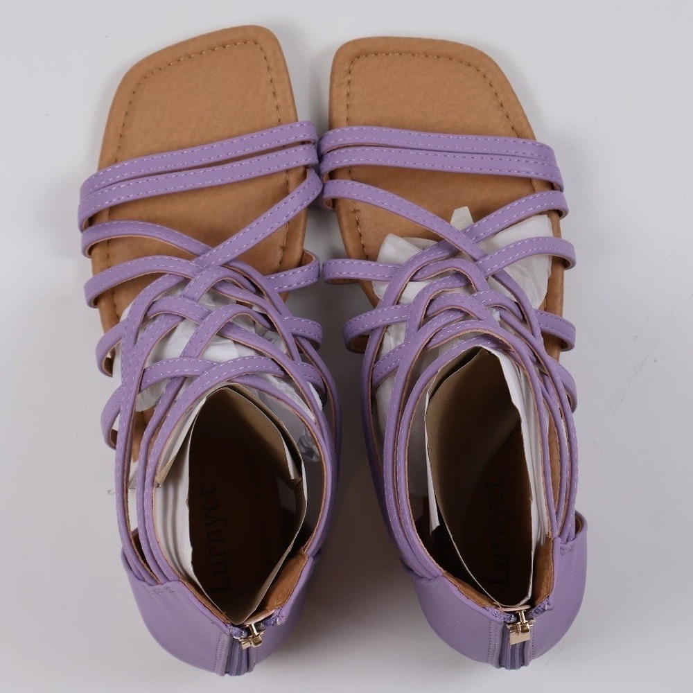 Lurnyet Gladiator Sandals Square Toe Purple Strappy Cage 8.5 NWT